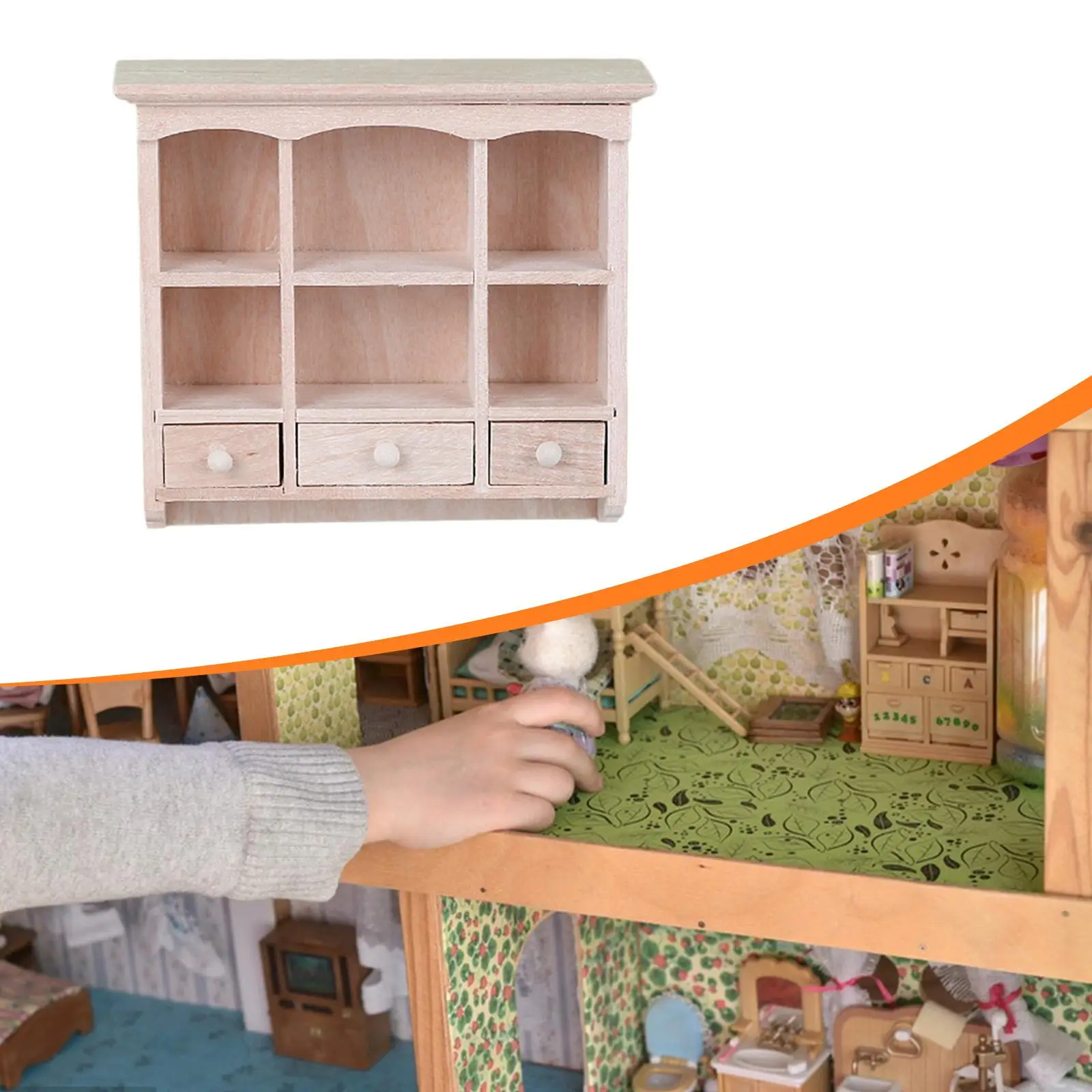 Poppenhuis miniatuur kast poppenhuis plank met lade ornament met meerdere compartimenten klassiek meubelmodel schaal 1/12