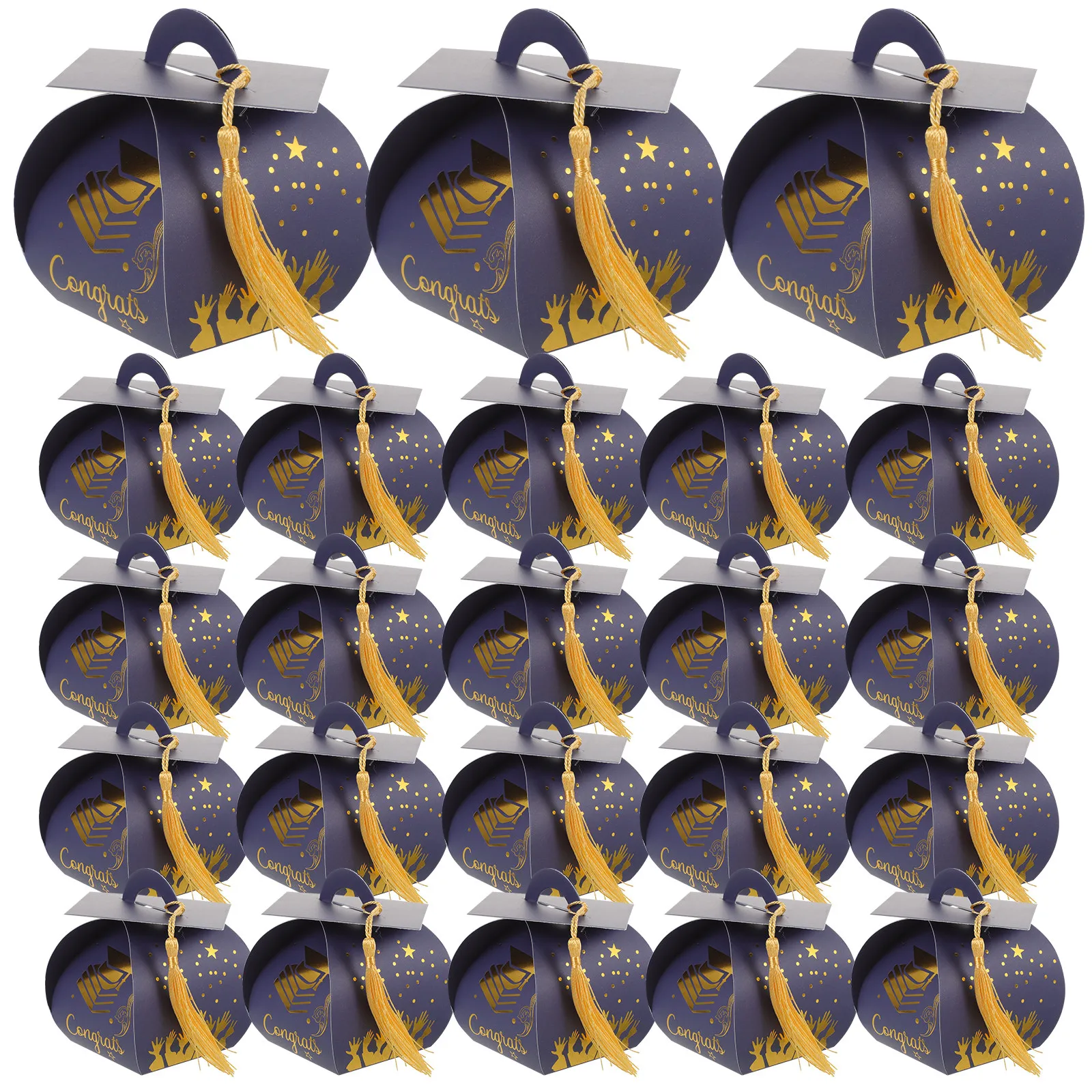 

50Pcs Graduation Treat Boxes Thick Paper Candy Case with Elegant Tassel Handle for Graduation Party Guest Gifts Chocolates