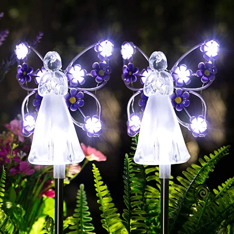 1/2/4Pcs Solar Angel Garden Light Outdoor Waterproof Fairy Landscape Light Cemetery Decorations LED Stake Lawn Yard Solar Lamp