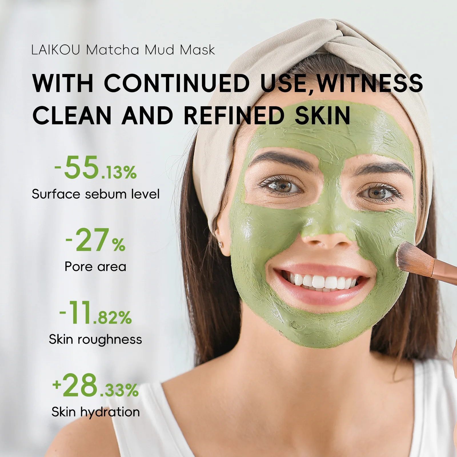 LAIKOU Longjing Matcha Mud Mask Refreshing Hydration & Moisturisation Removal Blackhead Clay Oil Control Deep Cleaning Mask