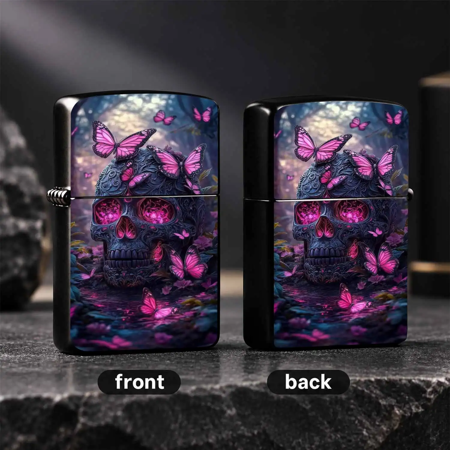 Creative Carved Skull Decor Lighter With Glowing Pink Ambience, Portable Stylish Ignition Device For Camping Daily Use, Exquisite Unique Trendy Gift For Friends, Multi-Scenario Practical High-Grade Delicate Ignition Tool A Humorous And Inte