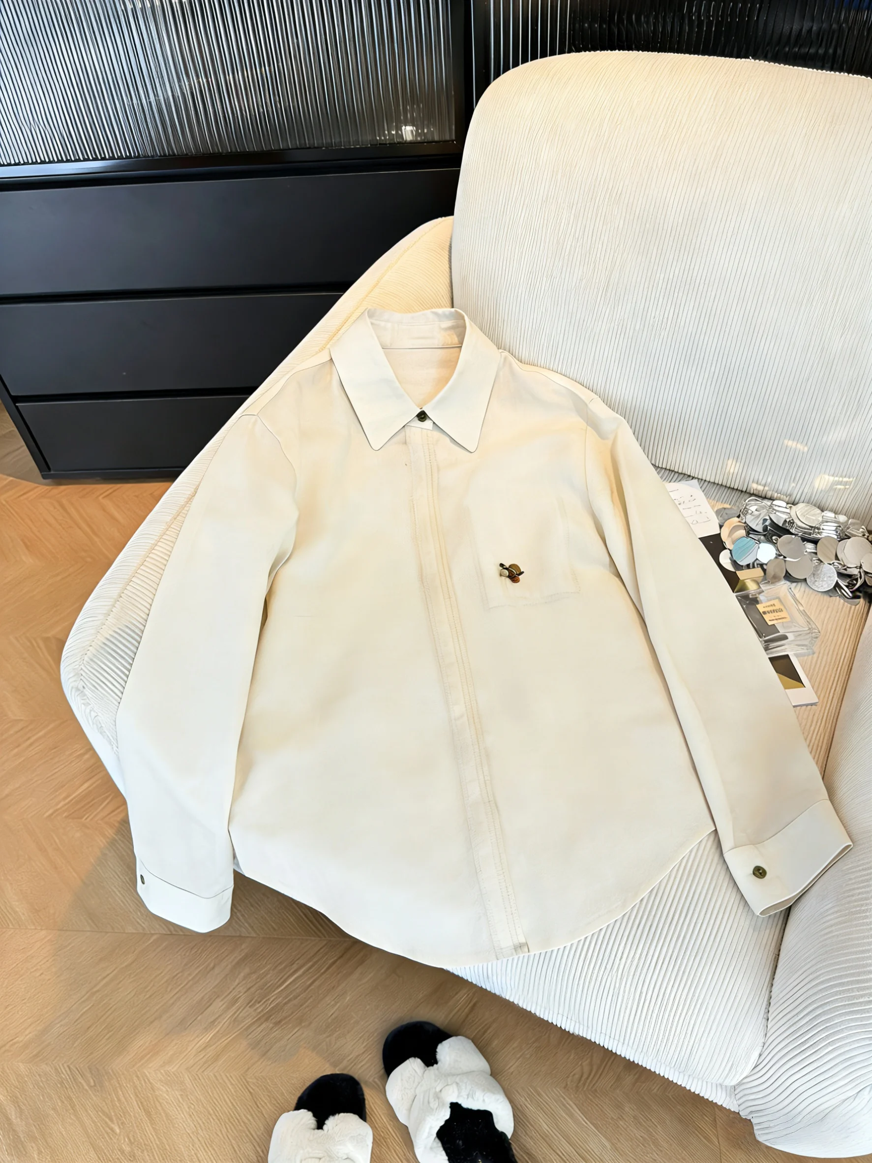 

Casual Loose Long Sve Ne irt ex Spring Autumn Versatile Lazy Faion High End Feeling Layering Top