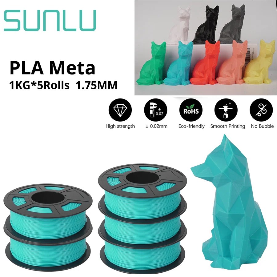 

SUNLU PLA Meta 3D Filament 5KG 1.75MM Multiple Sale Printing High Liquidity Better For Fast Printing Eco-Friendly Artwork Design