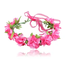 Artificial Rose Flower Wreath Headwear Bride Bridesmaid Wedding Hair Accessorie Crown Hairband Adjustable Holiday Party Headwear