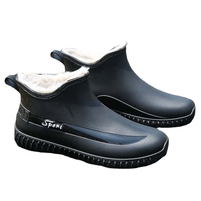 

New Style Rain Boots Short Tube Silicone Non-slip Men's Boots Fashion Flat Plus Velvet Water Shoes Waterproof Rain Boots Shoes