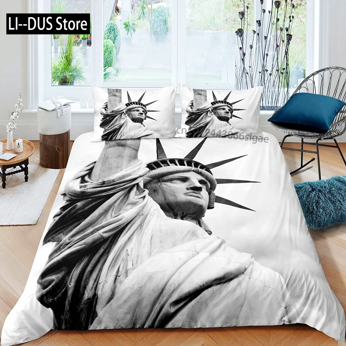 Statue Of Liberty Duvet Cover Set World Famous Building Bedding Set For Boys Girls Microfiber New York Landmark Comforter Cover
