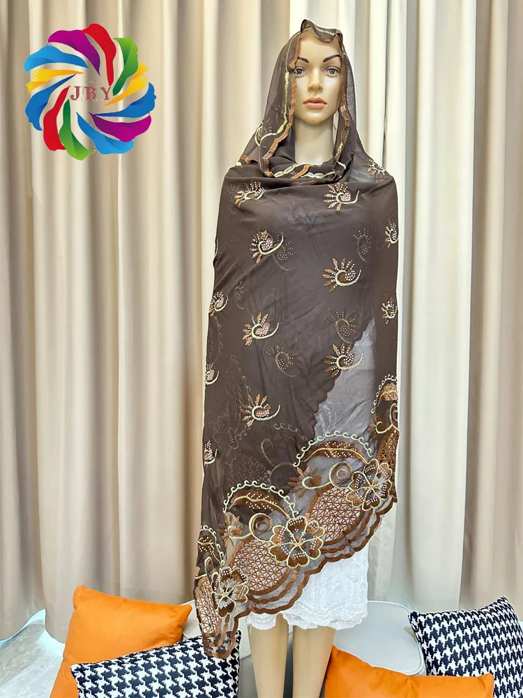 African Scarf chiffon For Muslim Women Diamonds Embroidery  India Turkey Abaya Pray Headscarf Big Knitted Shawl hijab dubai scar