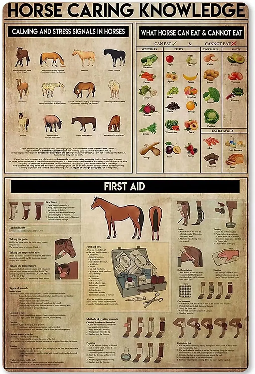 Panneau métallique en étain pour connaissances qui soins des chevaux, signaux apaisants et anti-Stress dans les chevaux, panneau rétro de Bar, décoration de salon de cuisine de maison Gi