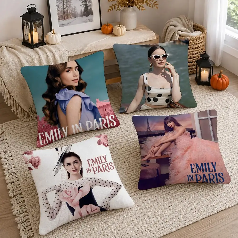 Hot Show Emily in Paris Cushion Cover Short Plush Pillow Cover, Washable Wrinkle-Resistant for Sofa Bedroom Decor Gift