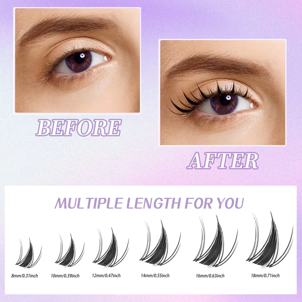 140 Racimos de Pestañas Naturales Finas Curl C, Ojo de Gato Natural Estilo Manga, Largos Mixtos 8-18mm, Densas y Reutilizables, Perfectas para Principiantes, para Uso en Casa, Adecuadas para Fiestas, Pestañas Manga, Look de Ojos Grandes 3