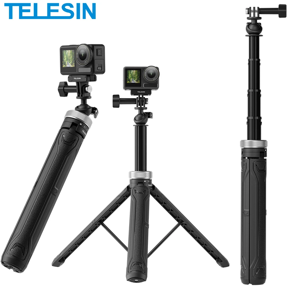 TELESIN 셀카봉 접이식 삼각대, 고프로 히어로 12 11 10 9 8 인스타 360 X3 에이스 프로 DJI 오즈모 액션 3 4 용, 360 ° 회전, 1.5M