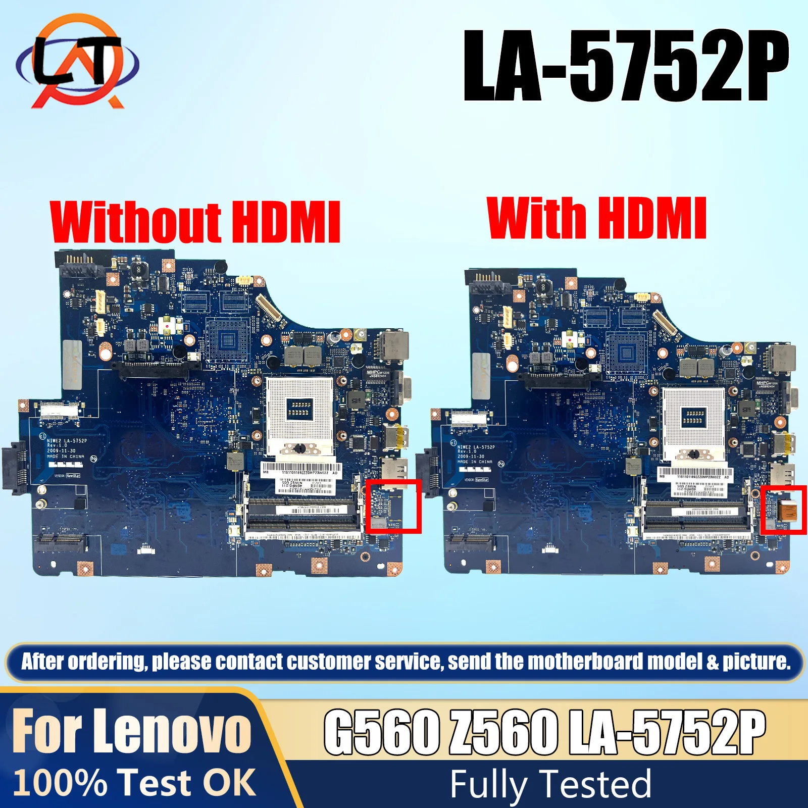 LA-5752P Notebook Mainboard For Lenovo Ideapad G560 Z560 HM55 Laptop Motherboard 11S69034710ZZ DDR3 100% Test OK