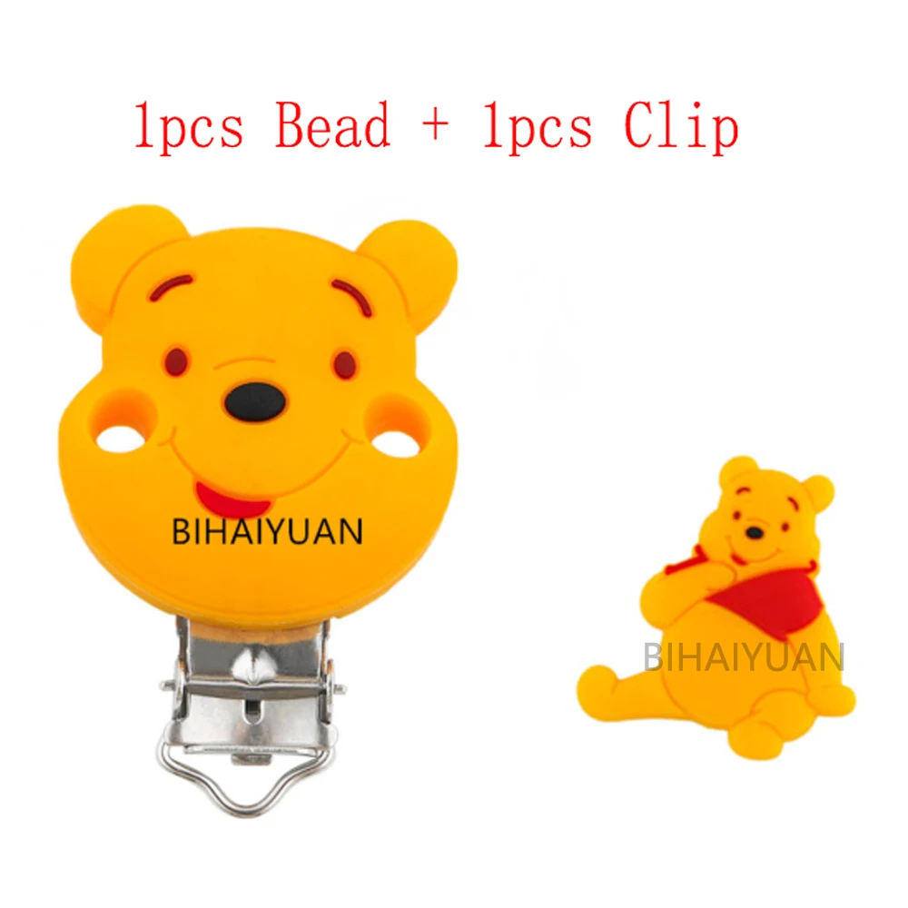 2pcs one set Winnie the pooh tigger Silicone Pacifier clip Molar Bead DIY Pacifier Chain Jewelry Accessories