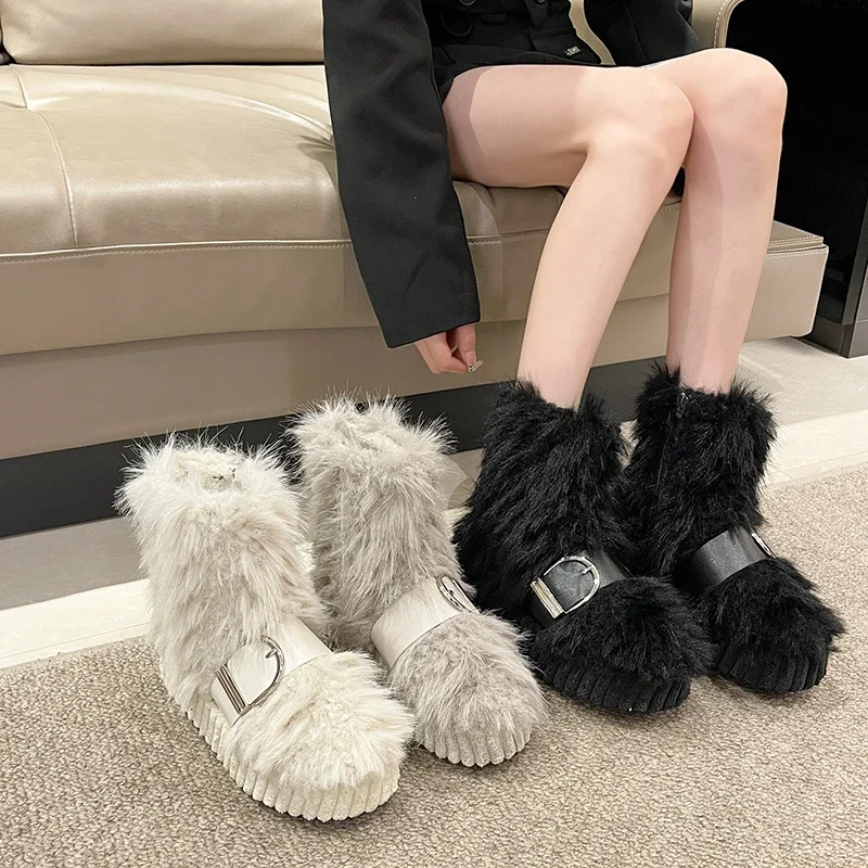 Winter Shoe Women's Winter Fluffy Faux Fox Fur Boots Woman Plush Warm Snow Boots Luxury Footwear Girls' Furry Fur Bottes Fashion