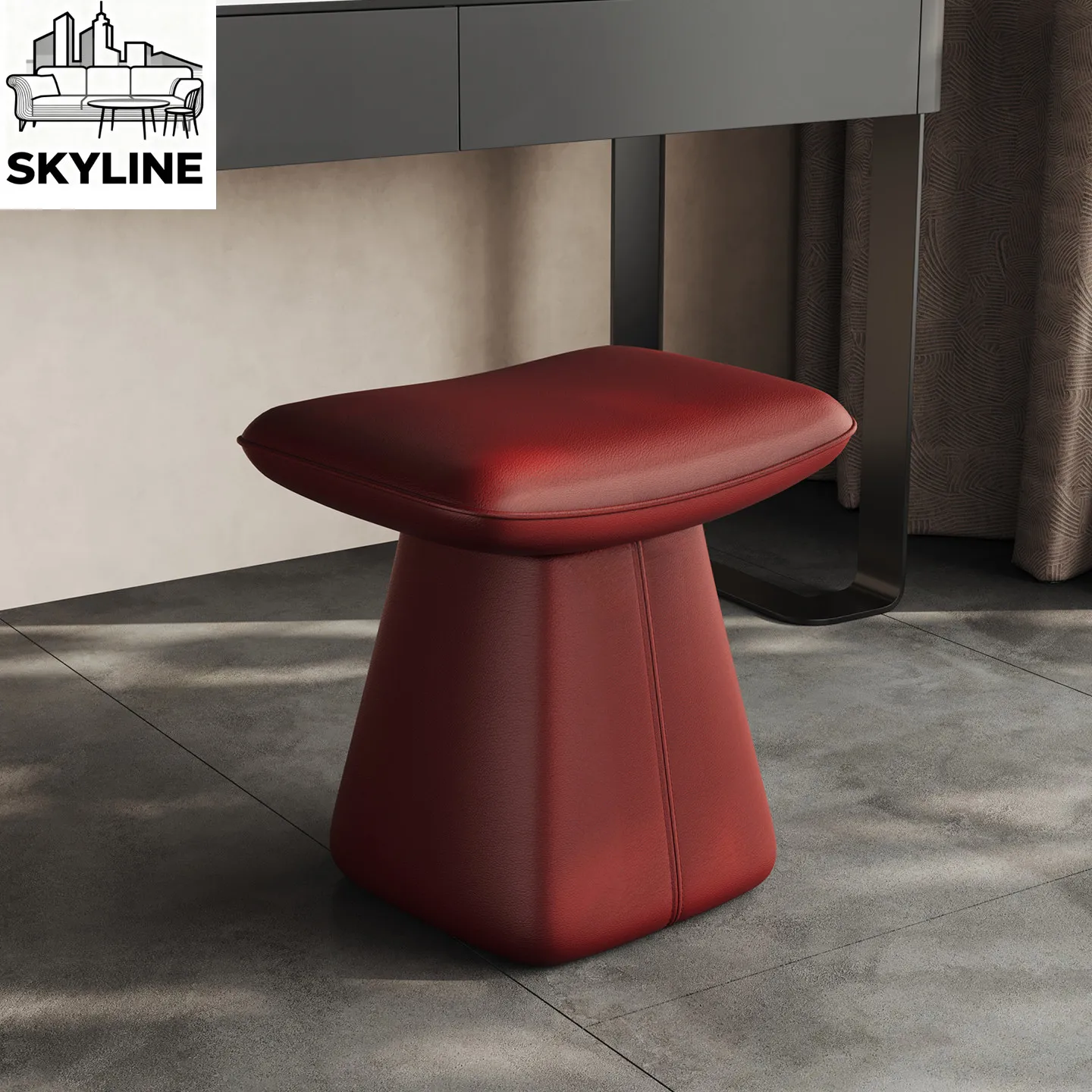 Bedroom makeup stool light luxury rotating dressing chair leather solid wood chair cowhide