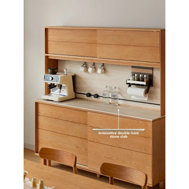 Heshan dining side cabinet, all solid wood against the wall, integrated log Japanese