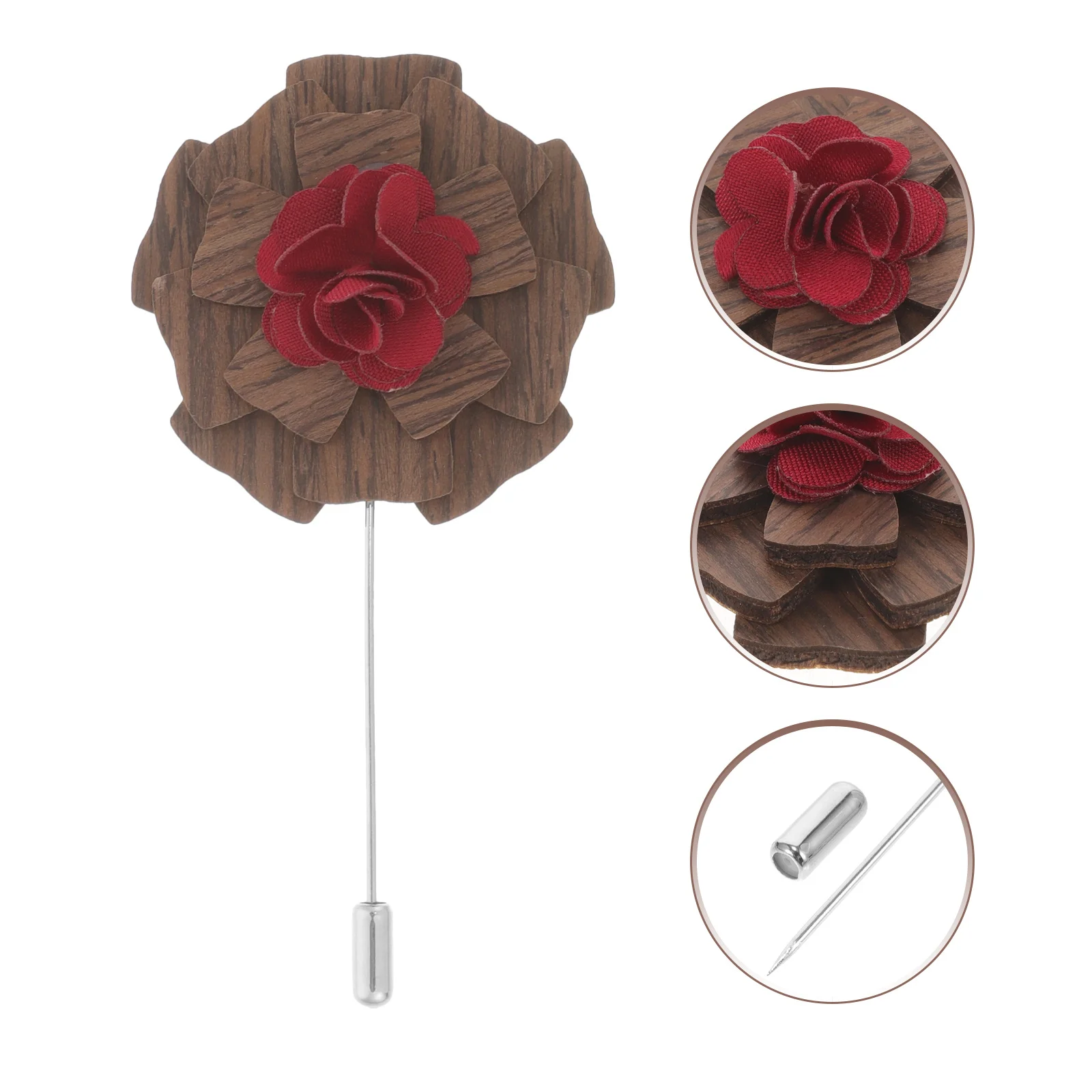 

Wooden Floral Lapel Pin Boutonniere Pin Decorative Brooch for Men Women Suit Wedding Party Fashion Accessory Boutonniere for Men