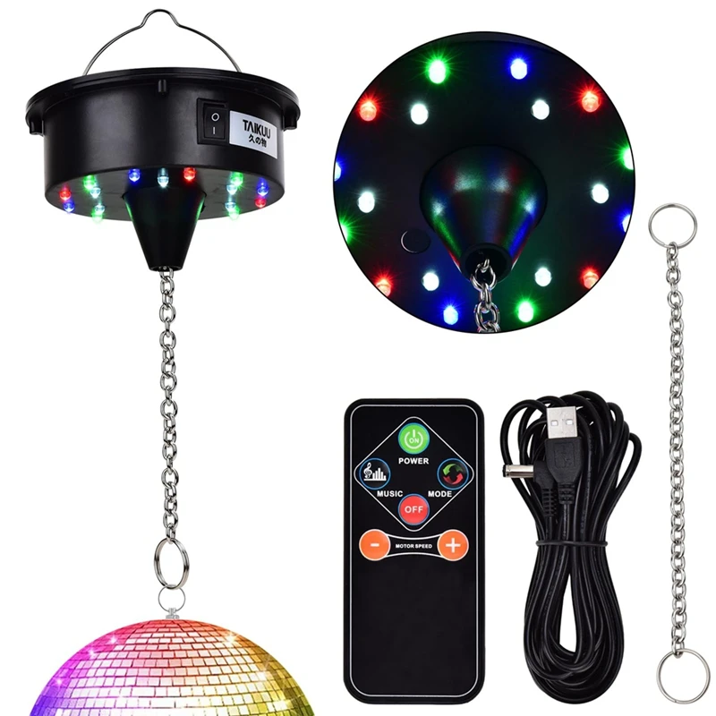 A76X-Disco Ball Motor Lights With Remote,3-15RPM Adjustable Spinner 18Leds For 8 10 12 16 20 24 Inch Duty Mirror Ball Motor