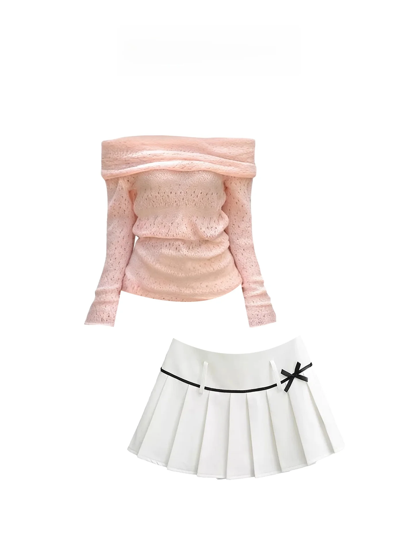 

HEZA розовая вязаная плиссированная юбка на одно плечо с высокой талией, комплект для женщин больших размеров, осенне-зимняя модная повседневная одежда