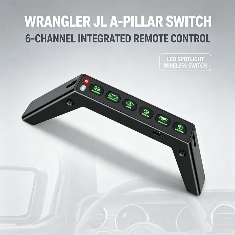 For Wrangler JL Modified A-pillar Armrest Six Way Integrated Remote Control Switch LED Car Spotlight Wireless Switch