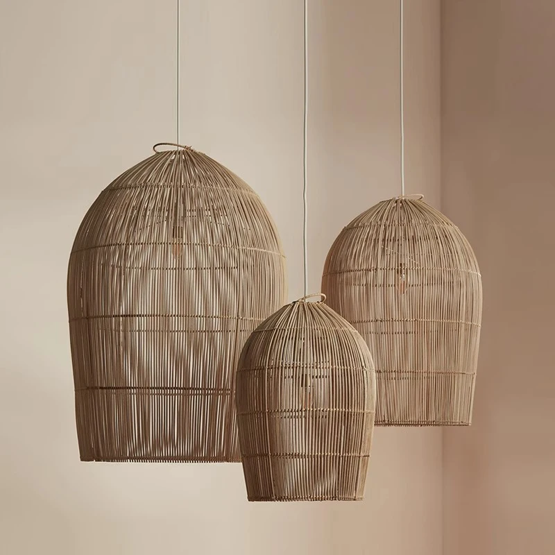 Minimalism Retro Rattan Handmade Chandelier Living Room E27 New Chinese Dining Table Lamps Restaurant Hotel Lighting Fixtures
