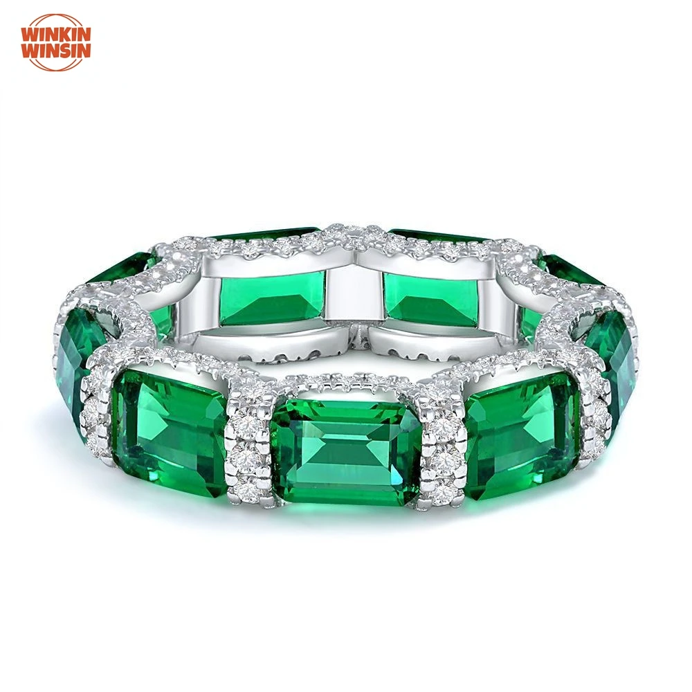 

Winkin Winsin 925 Sterling Silver Ring 1ct Synthetic Emerald Lab Grown Gemstones High Carbon Diamond Ring for Women Jewelry