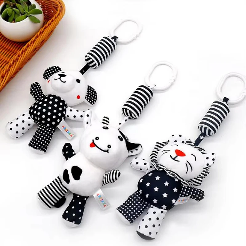 Jouets de siège de voiture en peluche spirale pour bébé, jouets de hochet pour nouveau-né, jouets mentaires oriels mobiles CPull, noir et blanc, poussette, 0 à 12 mois