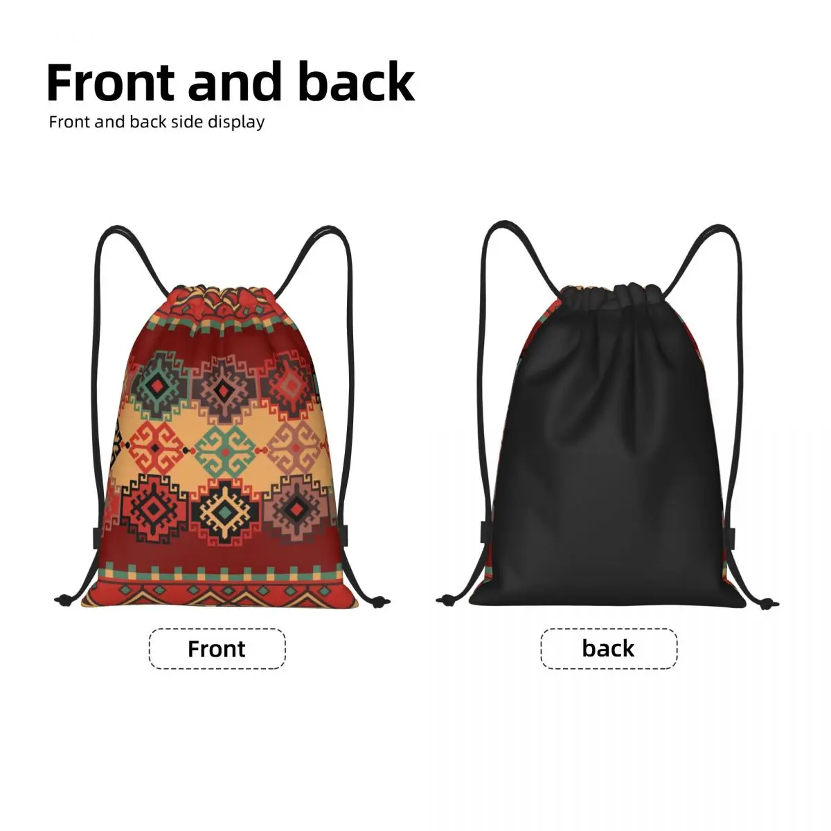 Navajo Pattern Tribal Ethnic Drawstring Backpack Gym Sport Sackpack Portable Vintage Bohemian Turkish Kilim Training Bag Sack