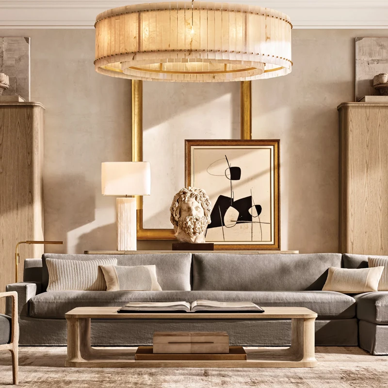 2025 Trendy American Round Rectangular Natural Marble Chandelier Lighting Lustre Alabaster Hanging Lamp For Foyer Dinning Room - Image 4