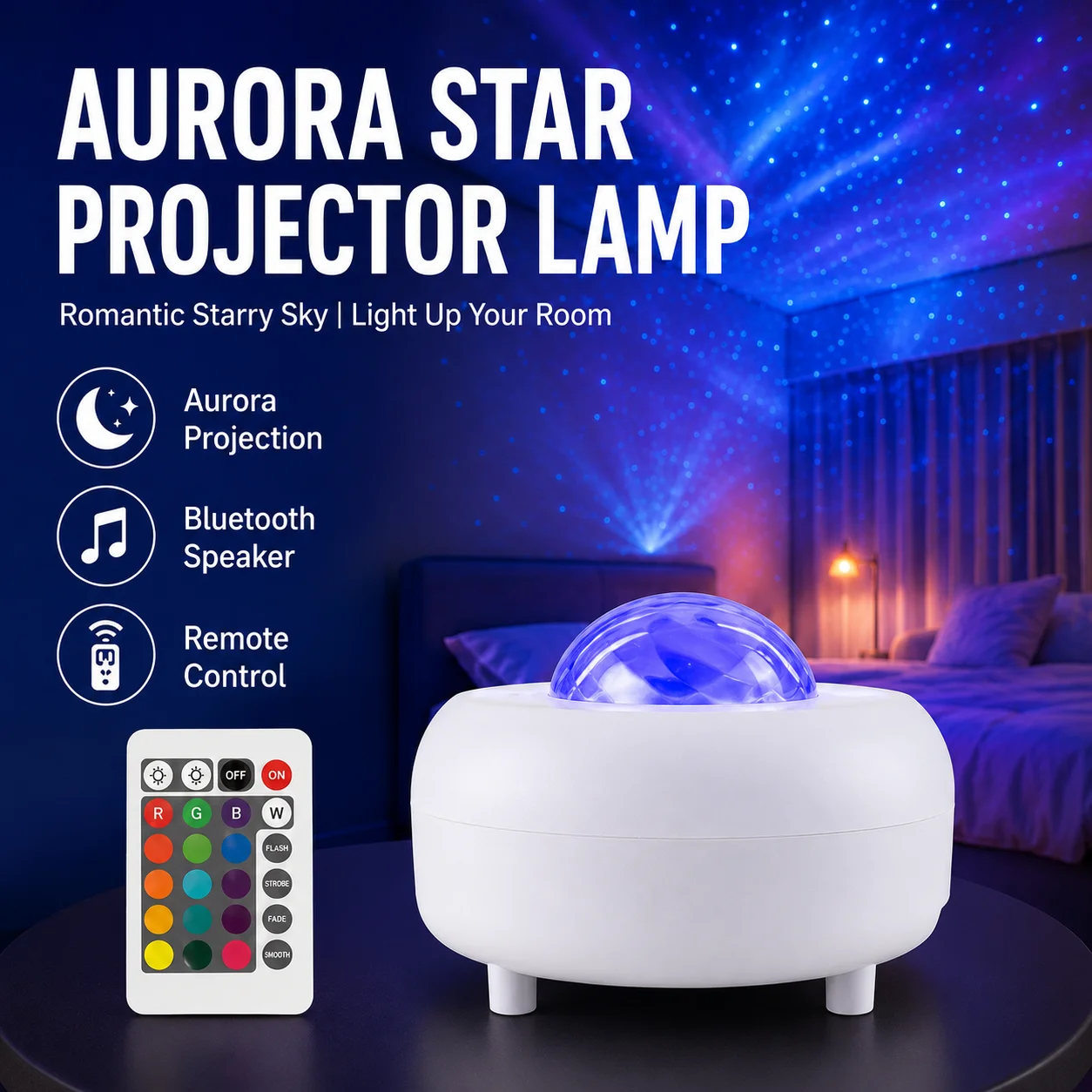 2 in 1 Star Projector Night Light Bluetooth Speaker Dynamic Water Wave Aurora Sky Lamp Galaxy Atmosphere Light Home Decoration