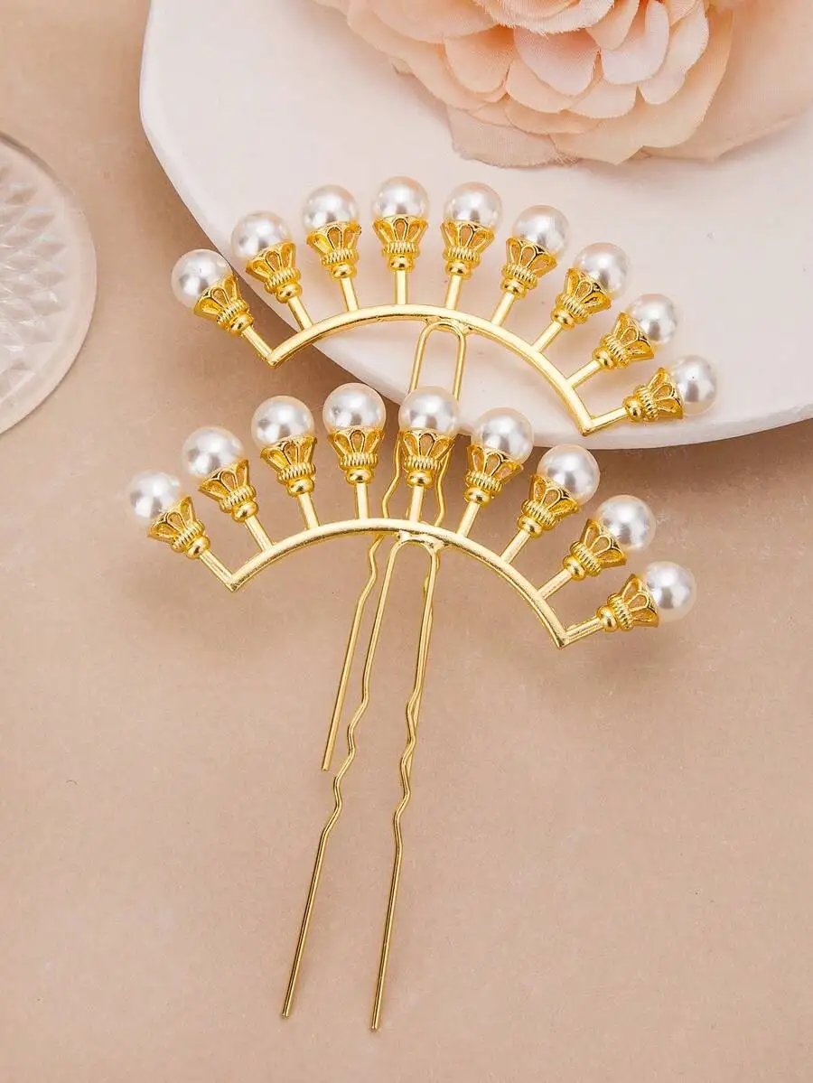 

2pcs Vintage U-Shaped Pearl Hairpins For Women Wedding Party Daily Use