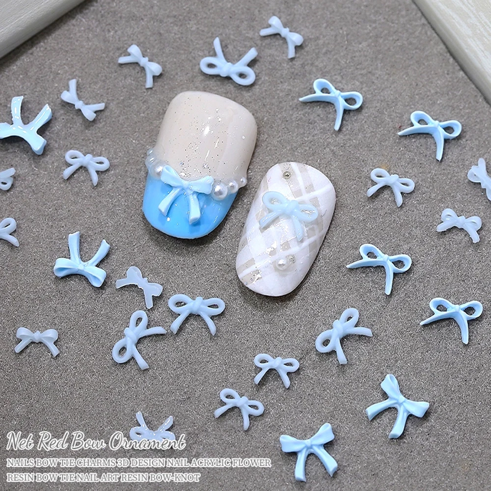 100 قطعة صغيرة السماء الزرقاء الدانتيل الفرنسية القوس مسمار الفن السحر الوردي/الأبيض ثلاثية الأبعاد الراتنج الشريط Bowknots مستلزمات الأظافر DIY بها بنفسك الحلو مانيكير ديكور