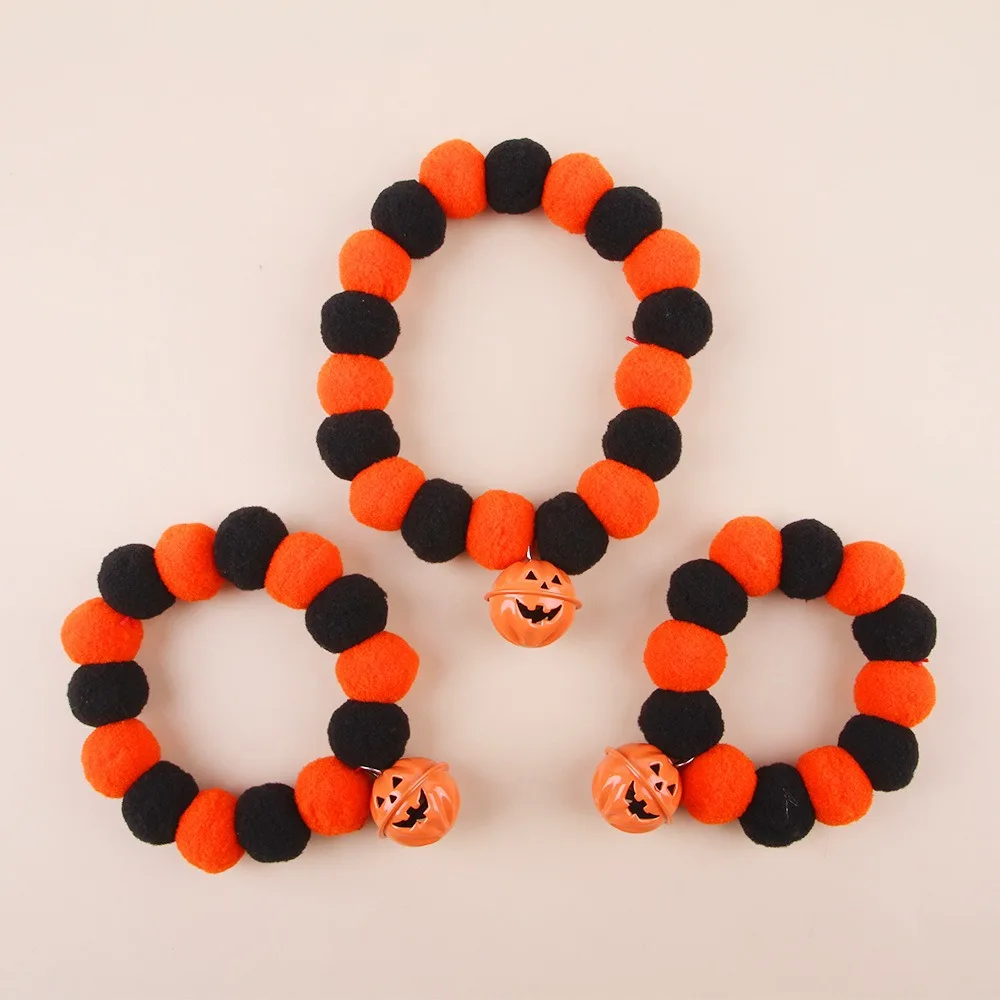 Halloween Pet Collar Funny Pumpkin Decoration Dog Collar Elastic Rope Plush Ball Necklace Cat Neck