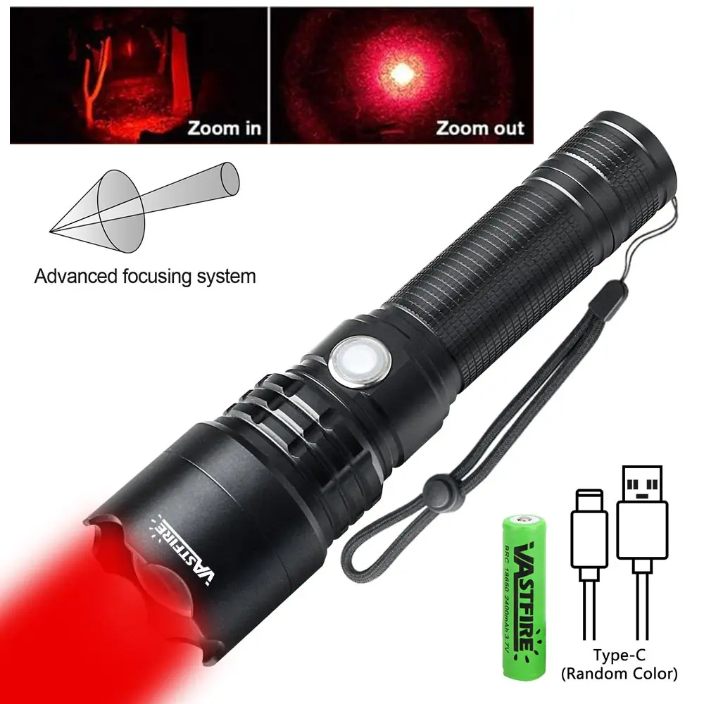 LED Tactical Hunting Flashlight Red Light USB Rechargeable Waterproof Torch Lamp Professional Shooting Night Scout Lights Set