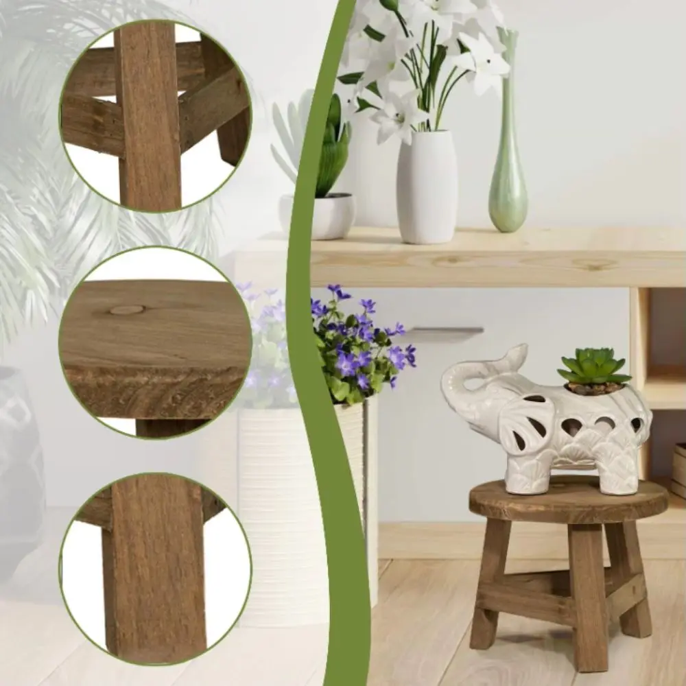 Decorative Round Mini Wooden Stool Mini Size Simple Design Plant Stand Potted Plant Wood Grain Bonsai Rack Office