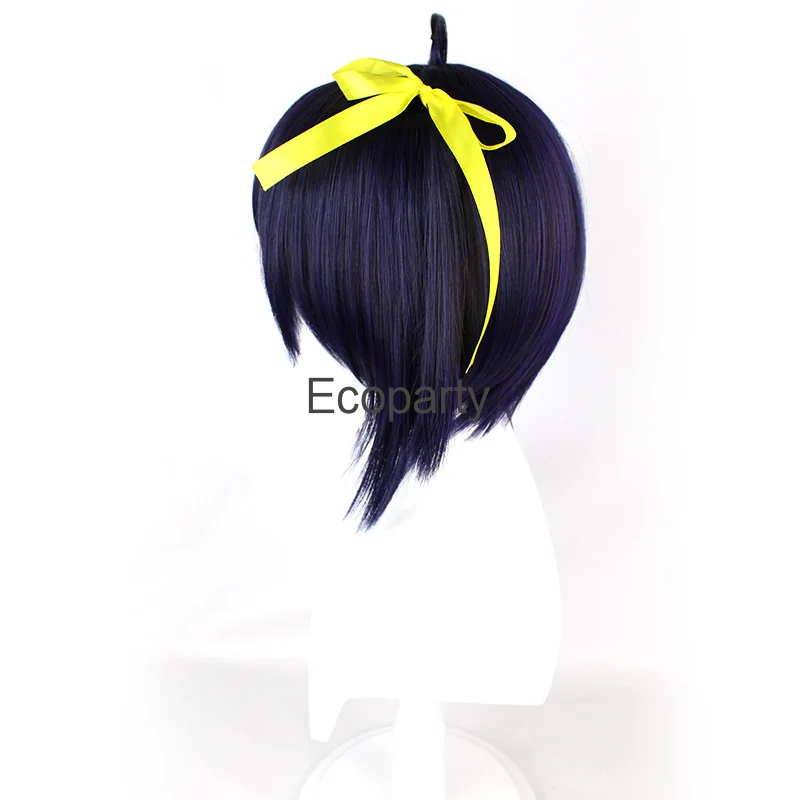 Pelucas de Anime de pelo corto para Cosplay, peluca de seis Flores, negro, Morado, pelo sintético, banda para el cabello + gorro de peluca gratis