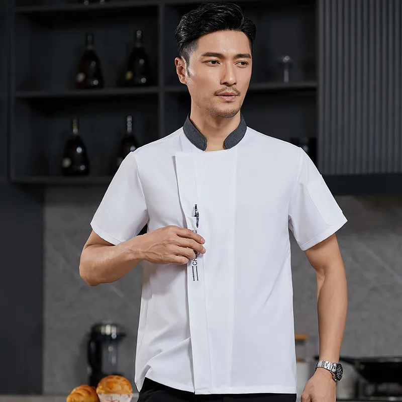ホテルレストラン厨房作業服半袖シェフジャケットベーカリーペストリーシェフサマーホワイトキッチンコート