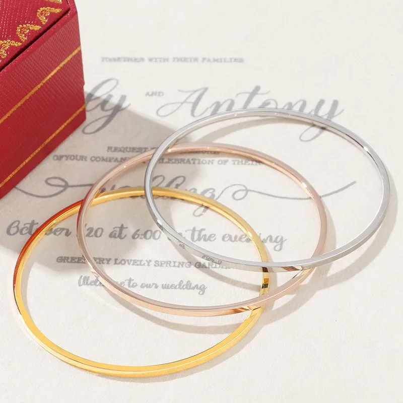Stainless Steel Stackable 2mm Thin Plain Slip On Bangle Bracelet for Women Girl
