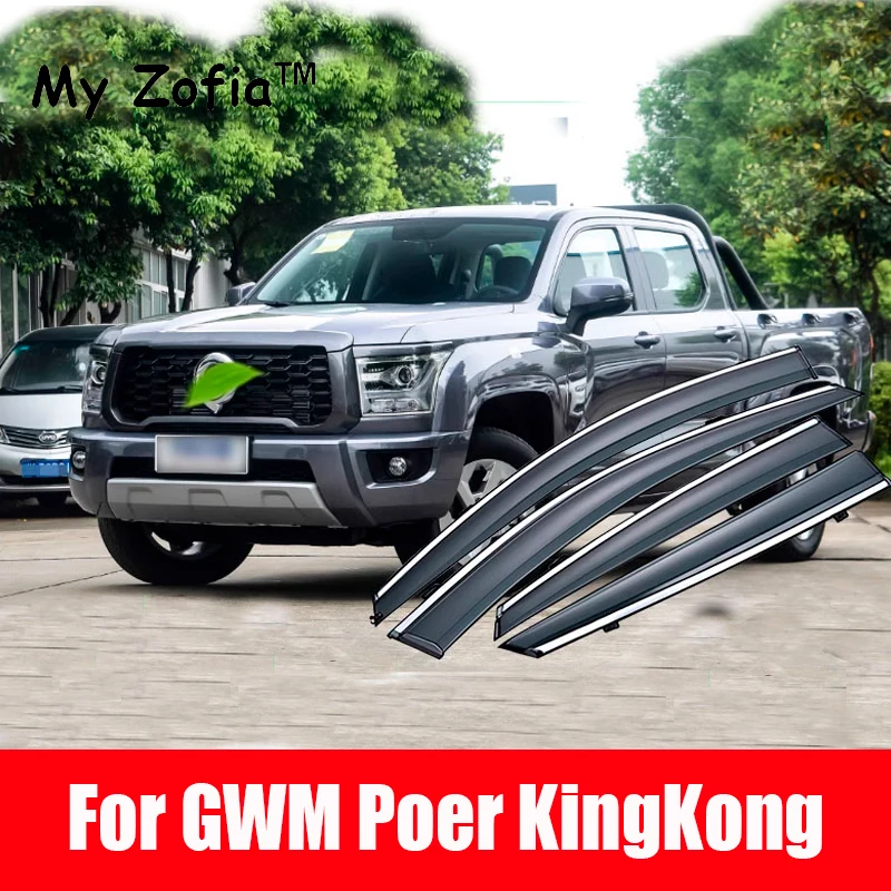 

For GWM Poer KingKong 2023 2024 2025 Pickup Window Visor Awning Shelter Sun Rain Guard Deflector Side Vent Exterior Accessories