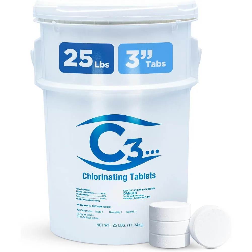 Stabilized Chlorinating Tabs for Above Ground US Shipping Slow Dissolving Chlorine Tablets for Swimming Pools 25 lbs 3 Inch
