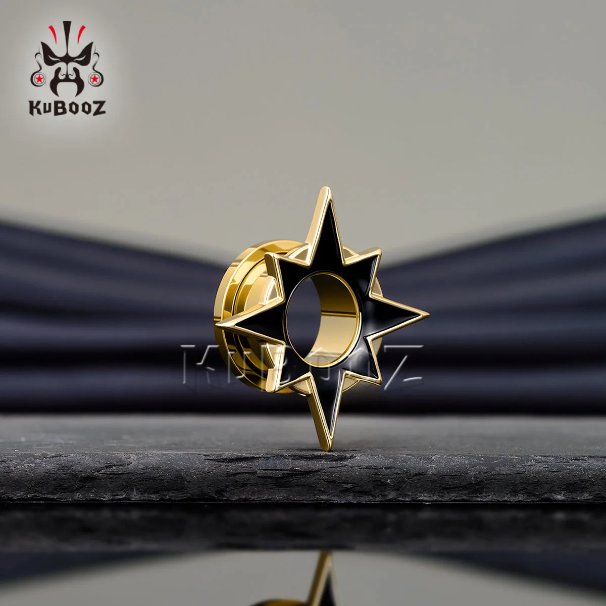 KUBOOZ 2Pcs Gothic 8-Pointed Star Screw-Back Ear Tunnels Black Enamel Stainless Steel Ear Plugs Gauges Stretchers Body Jewelry