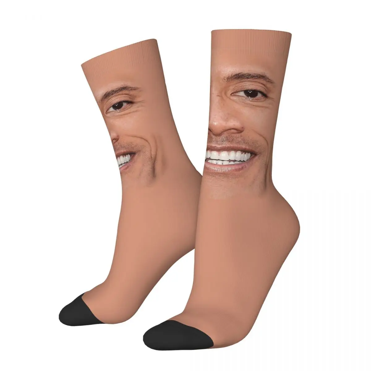 

Retro The Rock Face Skateboard Socks Dwayne American Actor Johnson Polyester Middle Tube Socks for Women Men Sweat Absorbing