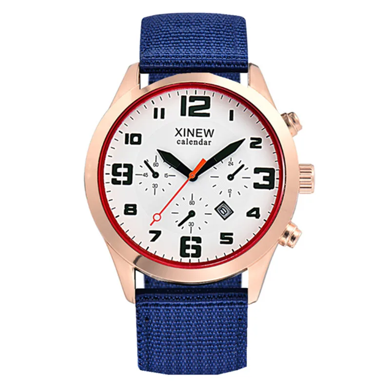 Reloj Hombre XINEW Brand Boys Watches Men Student Casual Nylon Band Date Gifts Quartz Watch Black Relogio Masculino Montre Homme