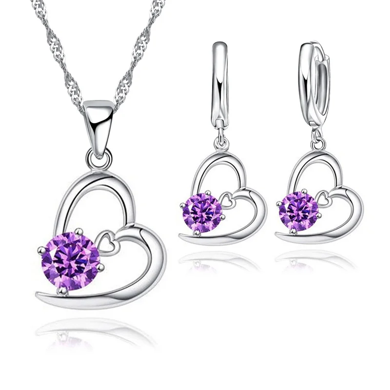 Charm Herz CZ Strass Anhänger Halskette Ohrringe Frauen 925 Sterling Silber Farbe Verlobung Schmuck Zubehör Party Geschenke