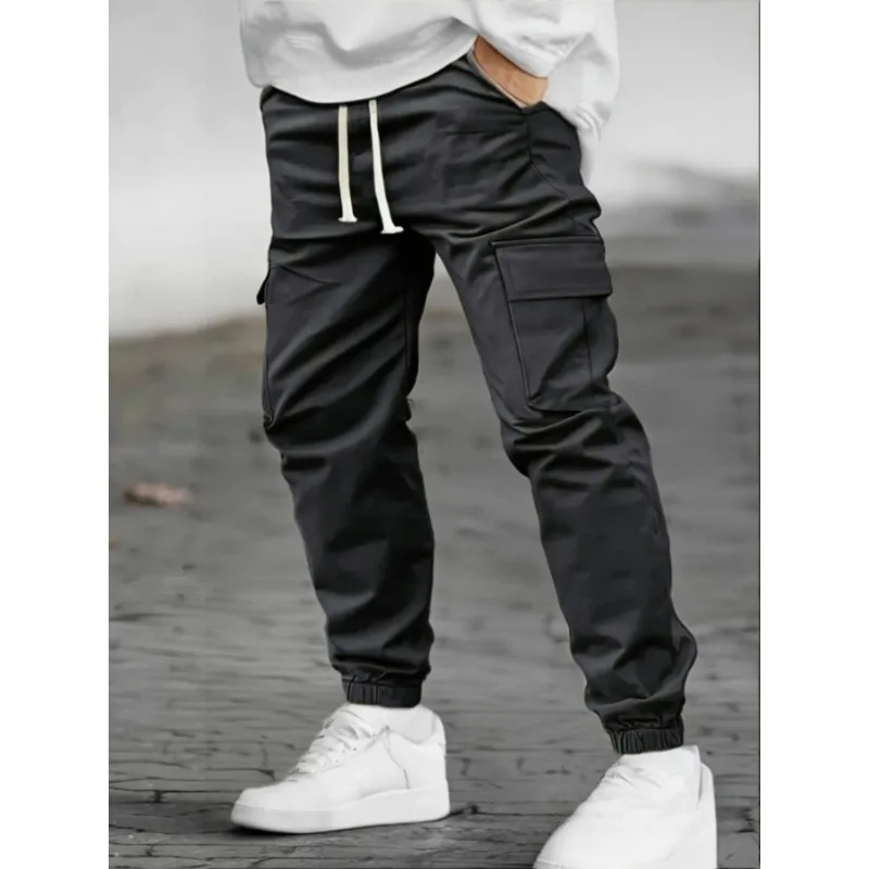 

Men's Casual Multi-Pocket Elastic Waist Overalls Ankle Pants Outdoor Sports Solid Color Spring Autumn Nine-Point Trousers