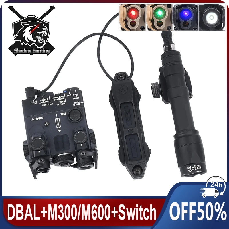 Tactial DBAL Red Green Blue Dot Hunting Airsoft Laser Surefir M600C M300A  Airsoft Powerful Flashlight Dual Control Switch Set