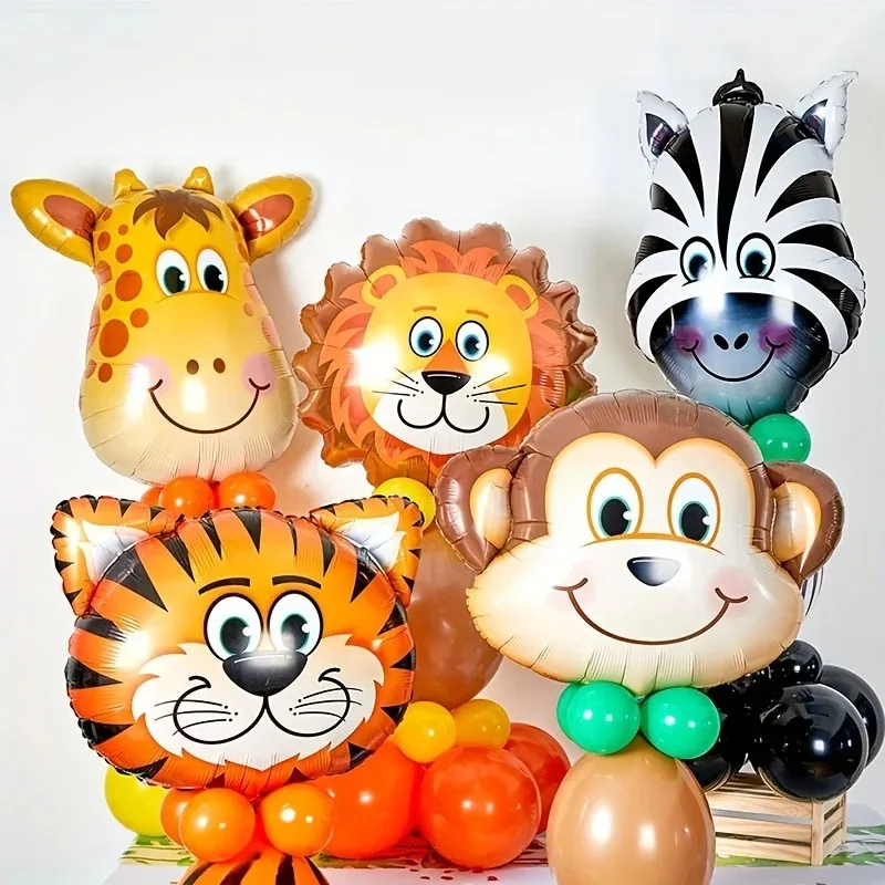5 stücke Dschungel Safari Tiere Kopf Folien Ballons Tiger Zebra Giraffe Löwe Affe Kinder Geburtstag Party Decora Liefert Baby Dusche