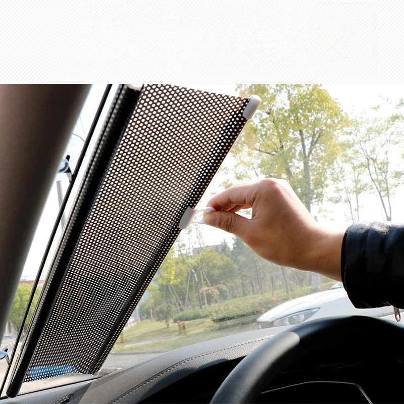 Retractable Car Sun Shade Roller Heat Insulation Window Curtain Front Windshield Light Blocking Vehicle Sun Protection Accessory