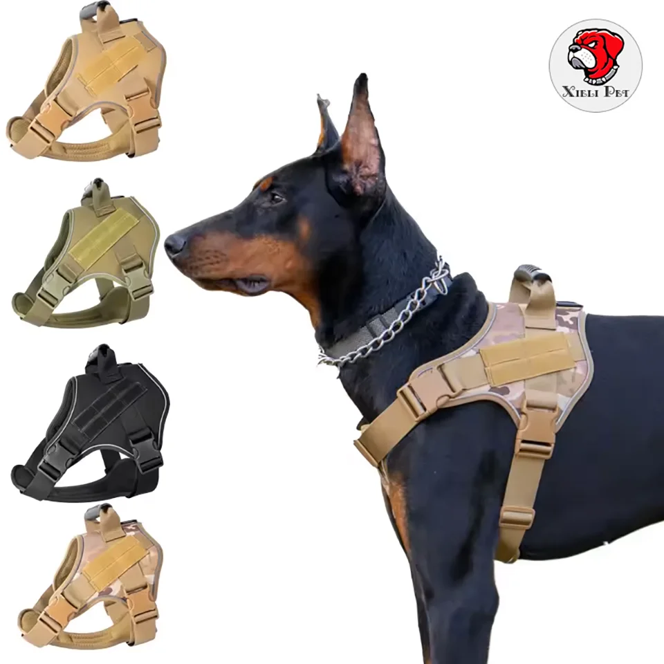 Adjustable Tactical Dog Harness Pet Doberman Pinscher Training Vest No Pull Reflective Durable Handle for Small Large Dogs Gears