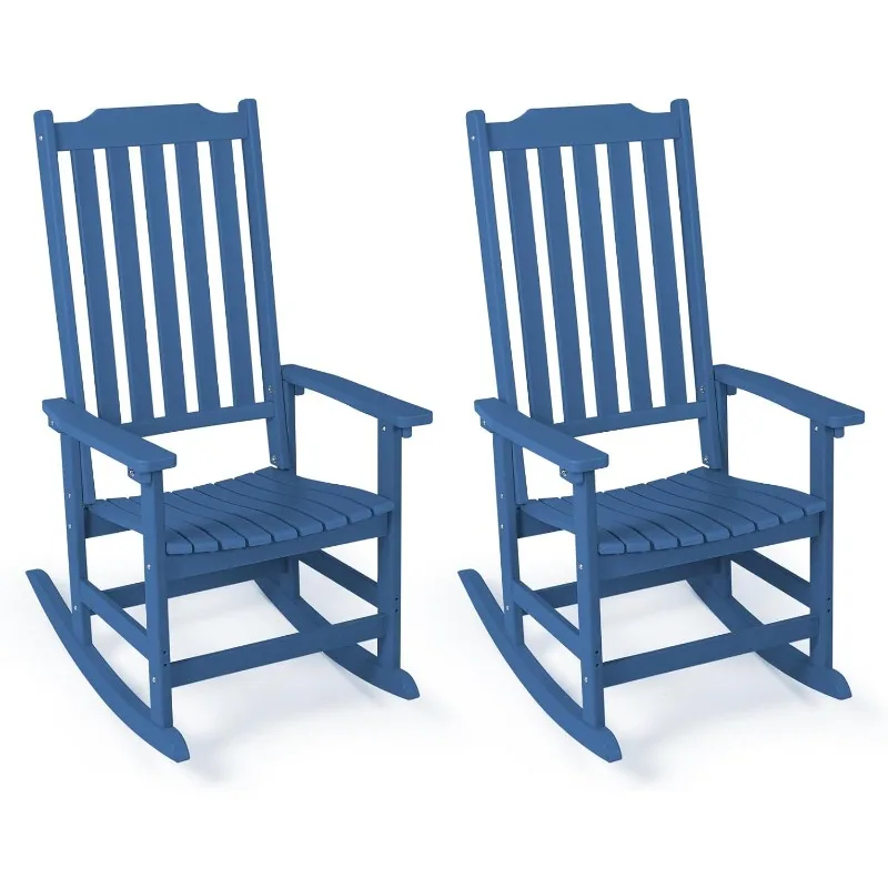 Outdoor Rocking Chairs Set of 2,Porch Rocker with High Back, Weather Resistant Rocking Chairs for Patio,Garden, Backyard, 380lb